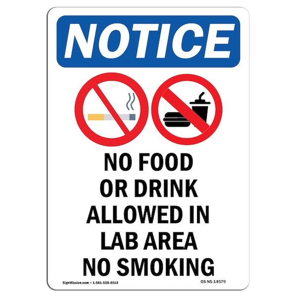 Sign, 5" H, No Food Or Drink Allowed Sign With Symbol, Portrait, NS-D-35-V-14579-10PK